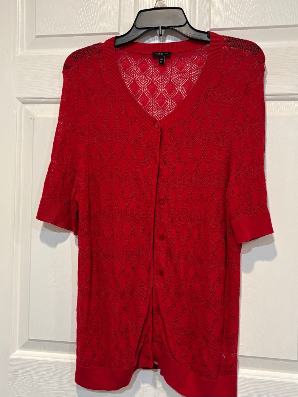 Talbots Bright Red Openwork V-Neck Button-Front Cardigan